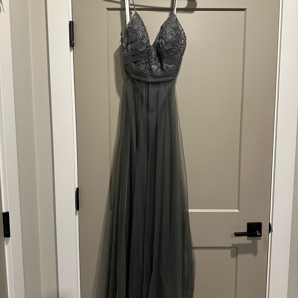 Azazie Charcoal Lace Maxi Dress